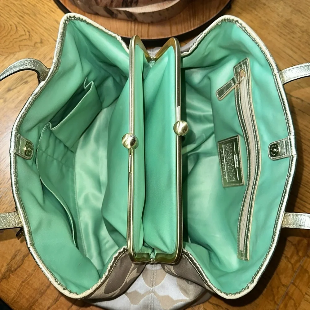 *RARE* COACH Poppy Kisslock Metallic Gold Tote
